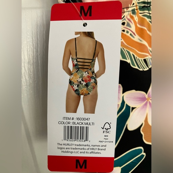 NEW!! Hurley Ladies One-piece Swimsuit, Multi Color SPF 50+ M (8-10) - Picture 9 of 11